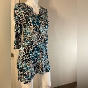 Neesha~Abstract~Vivid Blue Shades~Mini Dress~Keyhole Neckline~3/4 Sleeve~Size S